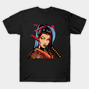 Pop Art Samurai Girl Japanese Woman T-Shirt